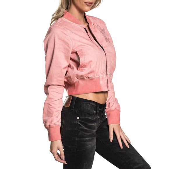 NWT Affliction Salmon Pink Lace Up Bomber Jacket - Medium - Picture 4 of 12